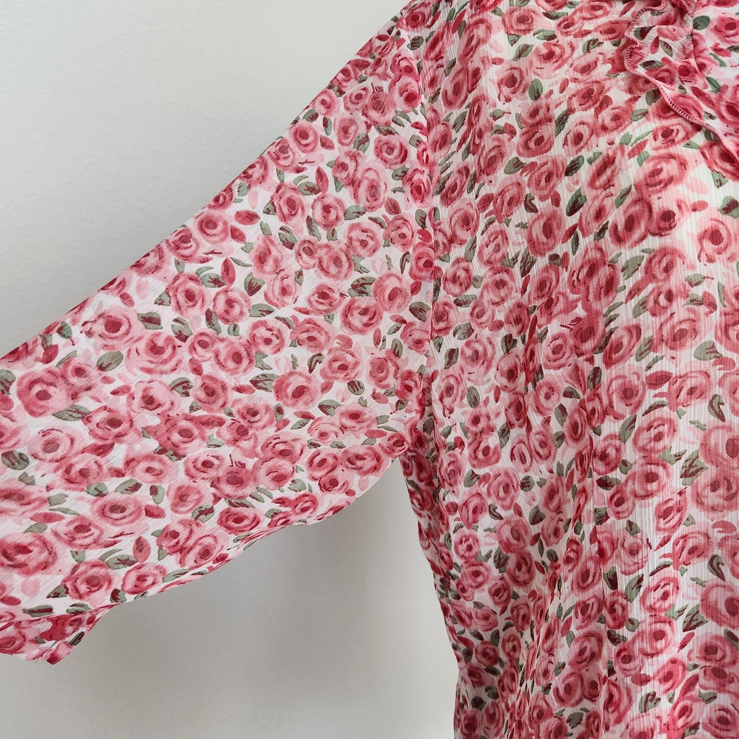 Vintage 80s Masaccio Rose Print Sheer Button Down Blouse Italian Vintage L