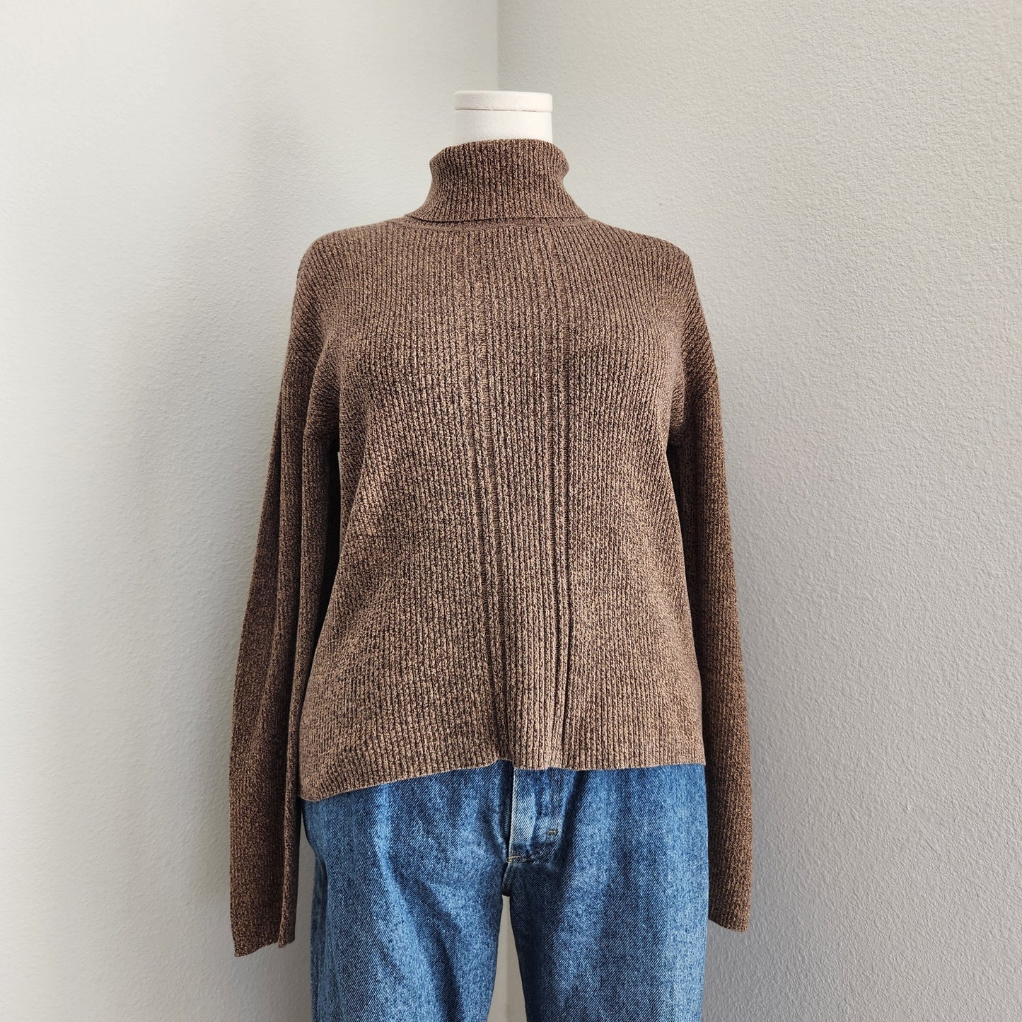 Vintage Liz Claiborne Brown Knit Long Sleeve Turtle Neck Shirt L