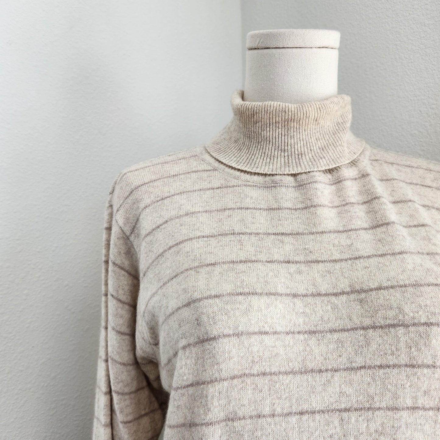 Vintage 90s Jean Pierre Cream Lilac Striped Knit Turtle Neck Sweater Minimal S