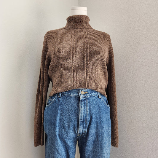 Vintage Liz Claiborne Brown Knit Long Sleeve Turtle Neck Shirt L