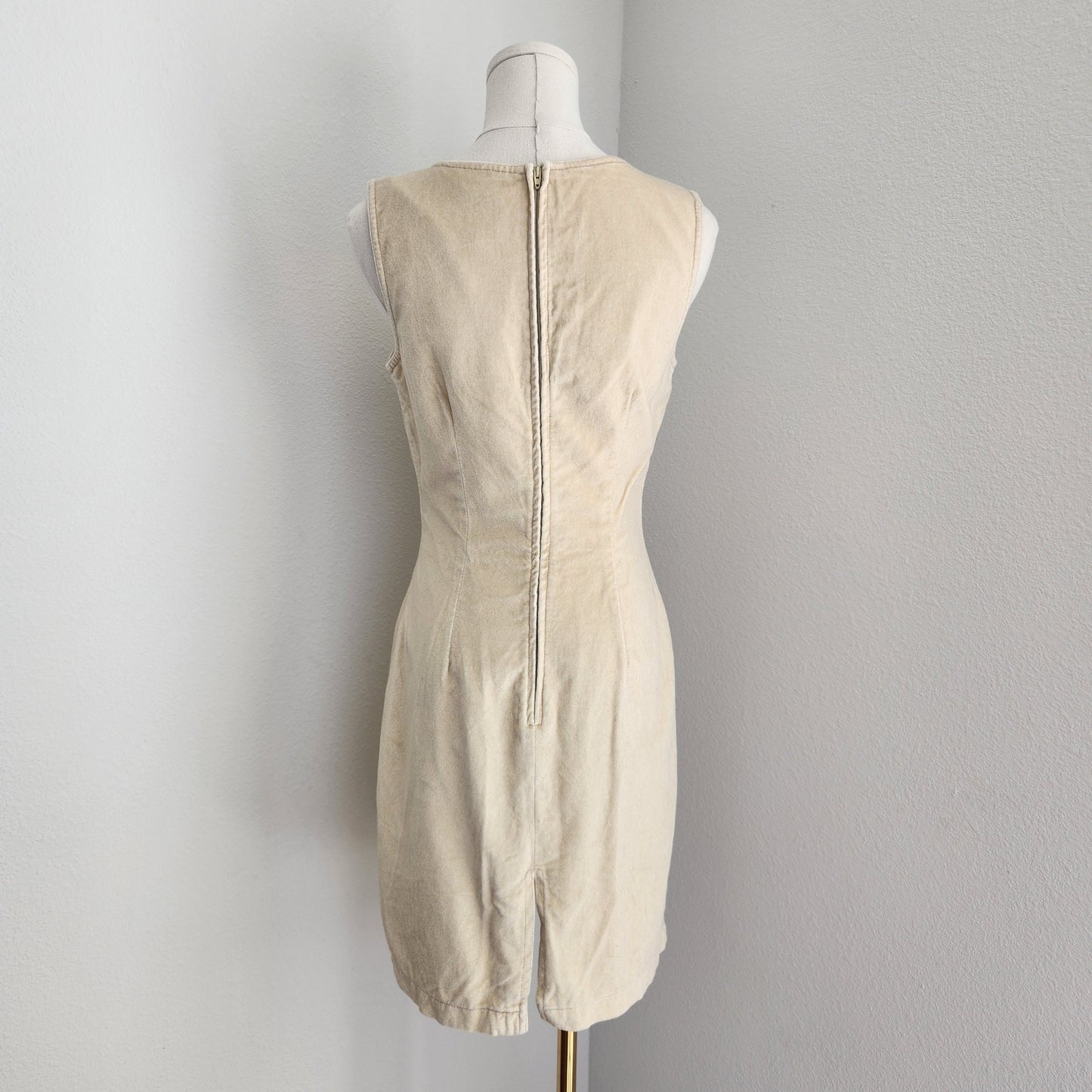 Vintage Moschino Jeans Yellow Gold Velvet Sleeveless Mini Dress Sheath Italy 4