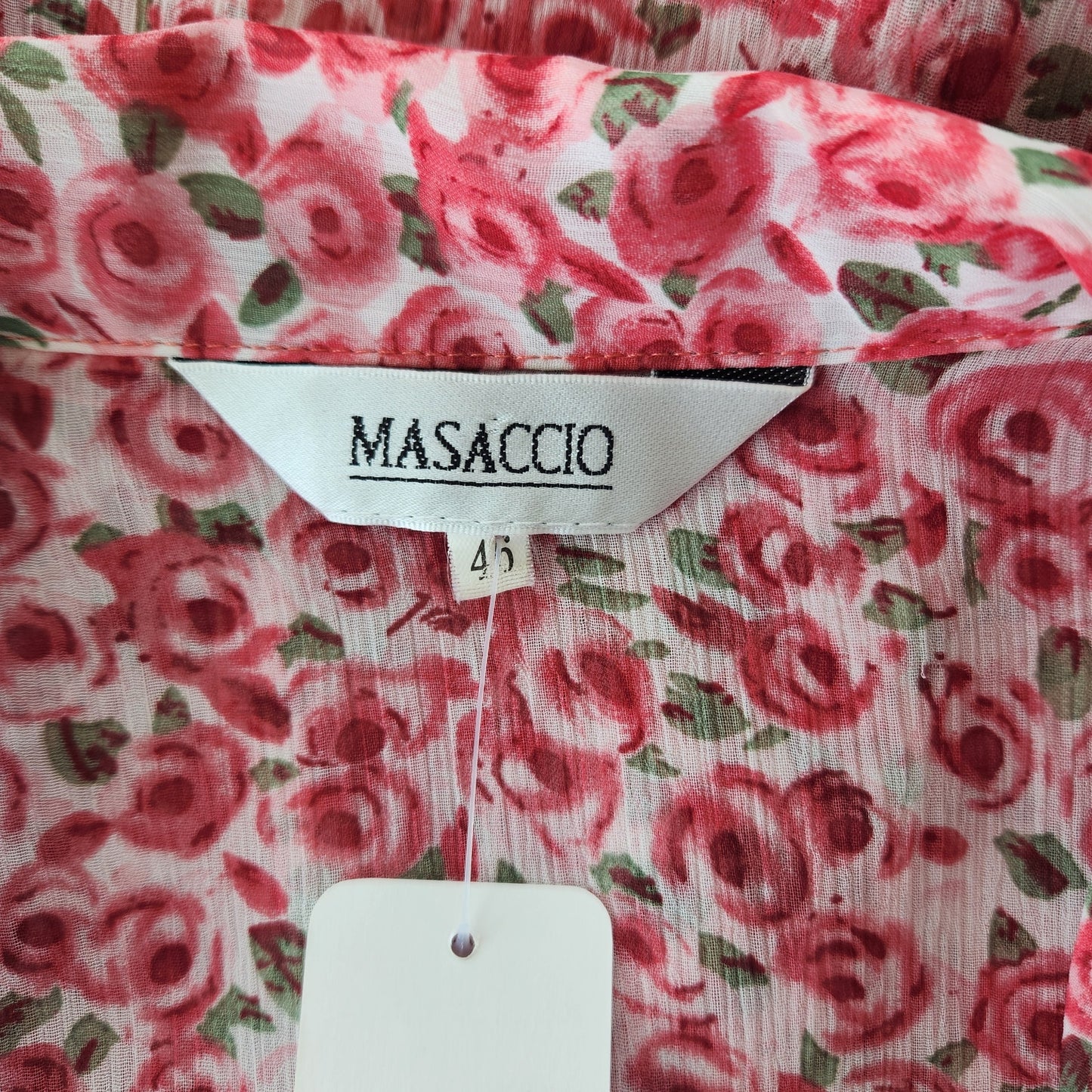Vintage 80s Masaccio Rose Print Sheer Button Down Blouse Italian Vintage L