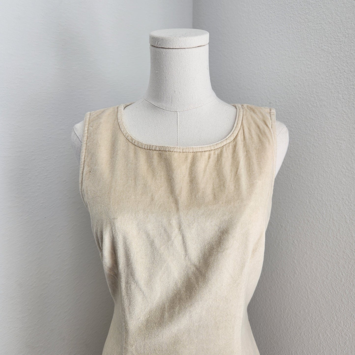 Vintage Moschino Jeans Yellow Gold Velvet Sleeveless Mini Dress Sheath Italy 4