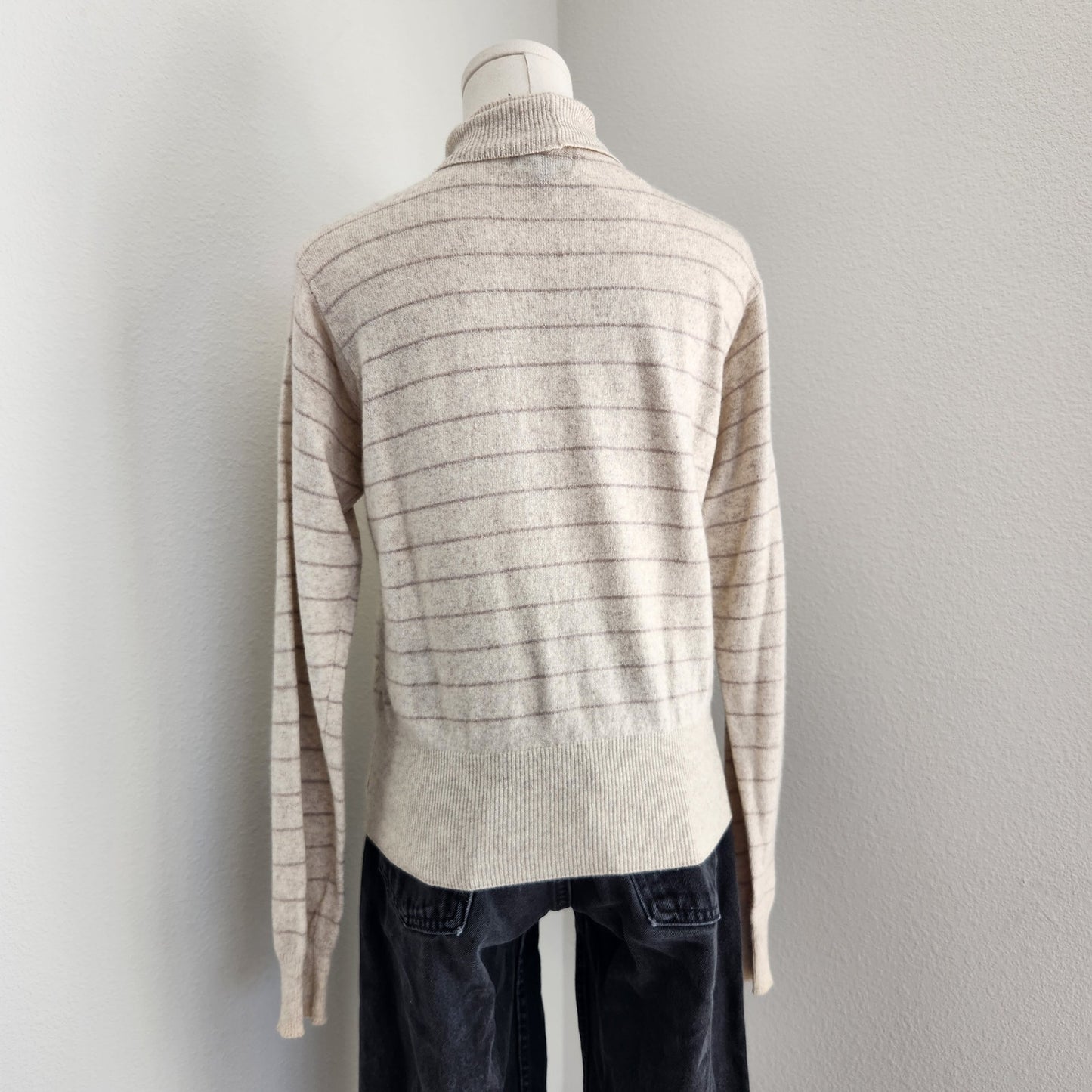 Vintage 90s Jean Pierre Cream Lilac Striped Knit Turtle Neck Sweater Minimal S