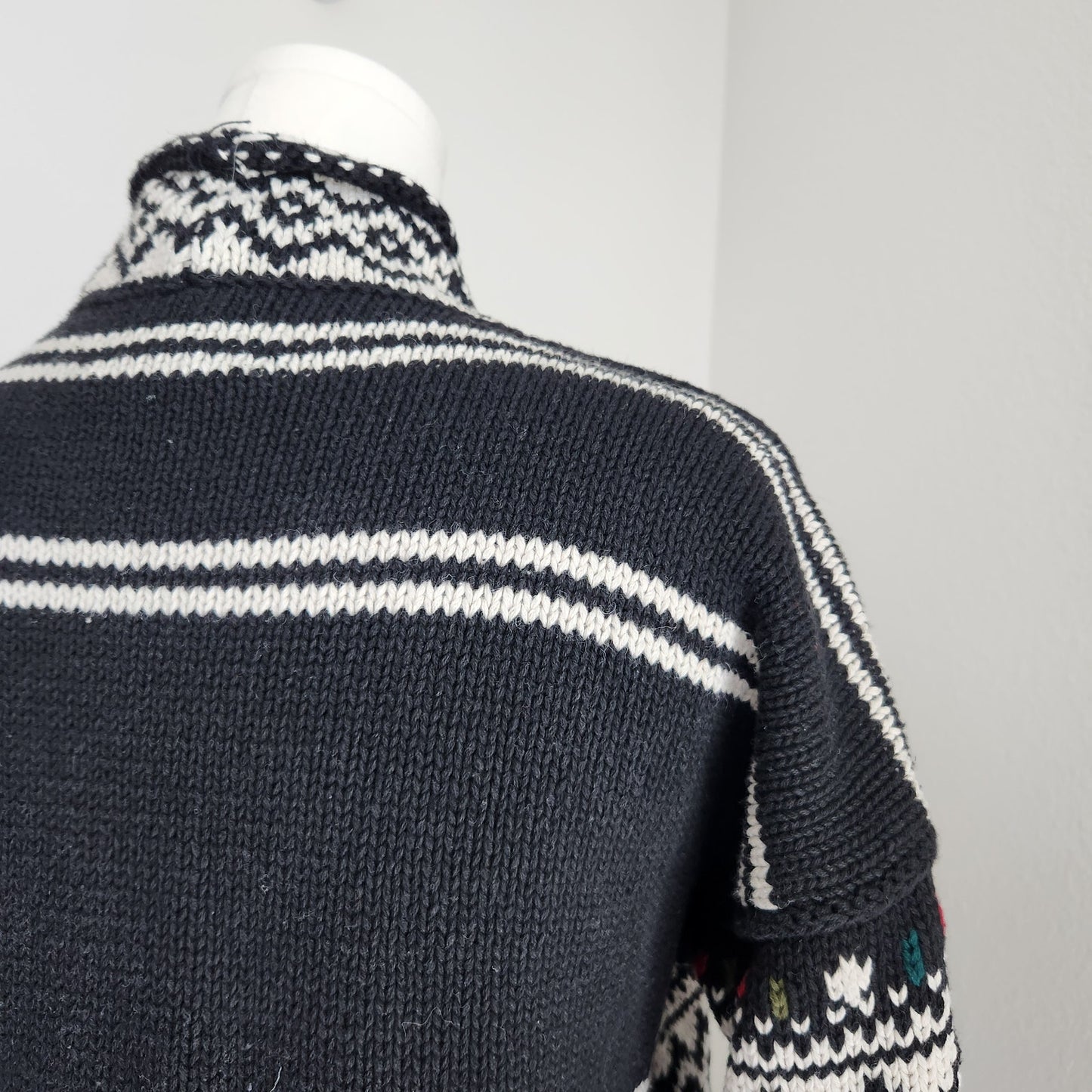 Vintage 90s Express Tricot Knit Sweater Floral Fair Isle Mock Neck M