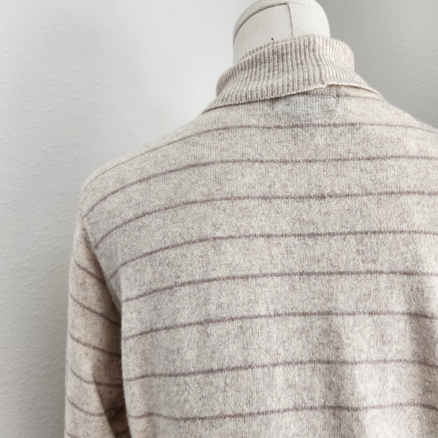 Vintage 90s Jean Pierre Cream Lilac Striped Knit Turtle Neck Sweater Minimal S