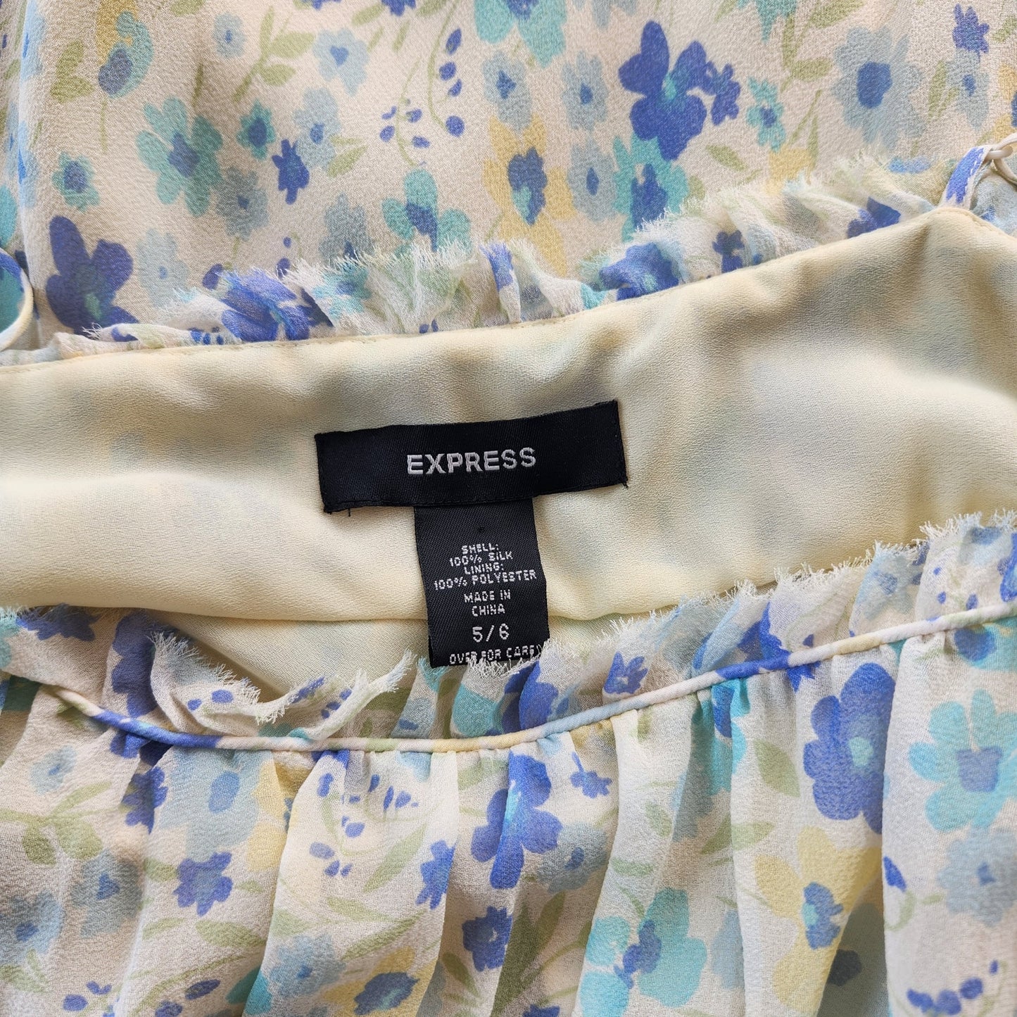 Vintage Express Pastel Blue Yellow Silk Midi Dress XS