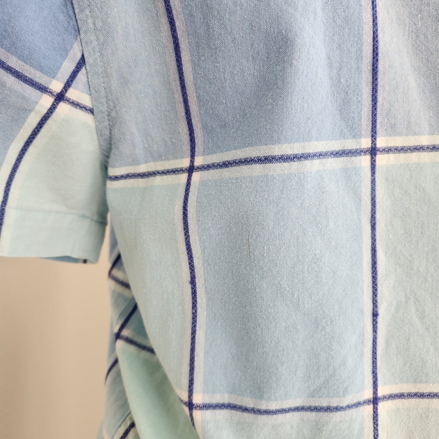 Vintage Y2K Cabin Creek Blue Plaid Button Down Shirt Cropped Short Sleeve PL