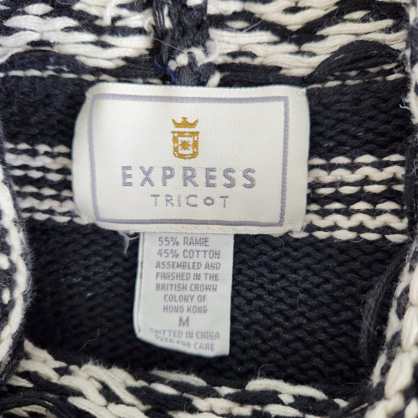 Vintage 90s Express Tricot Knit Sweater Floral Fair Isle Mock Neck M