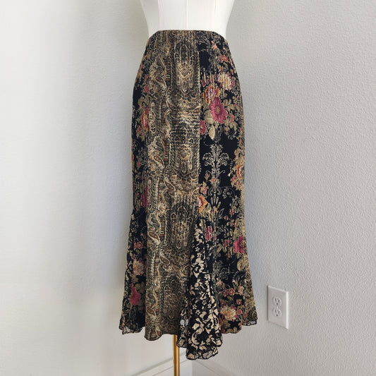 Y2K Coldwater Creek Patchwork Floral Lace Midi Skirt Whimsigoth Boho Vintage 2X