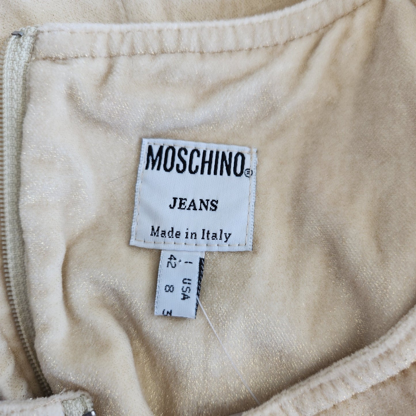 Vintage Moschino Jeans Yellow Gold Velvet Sleeveless Mini Dress Sheath Italy 4