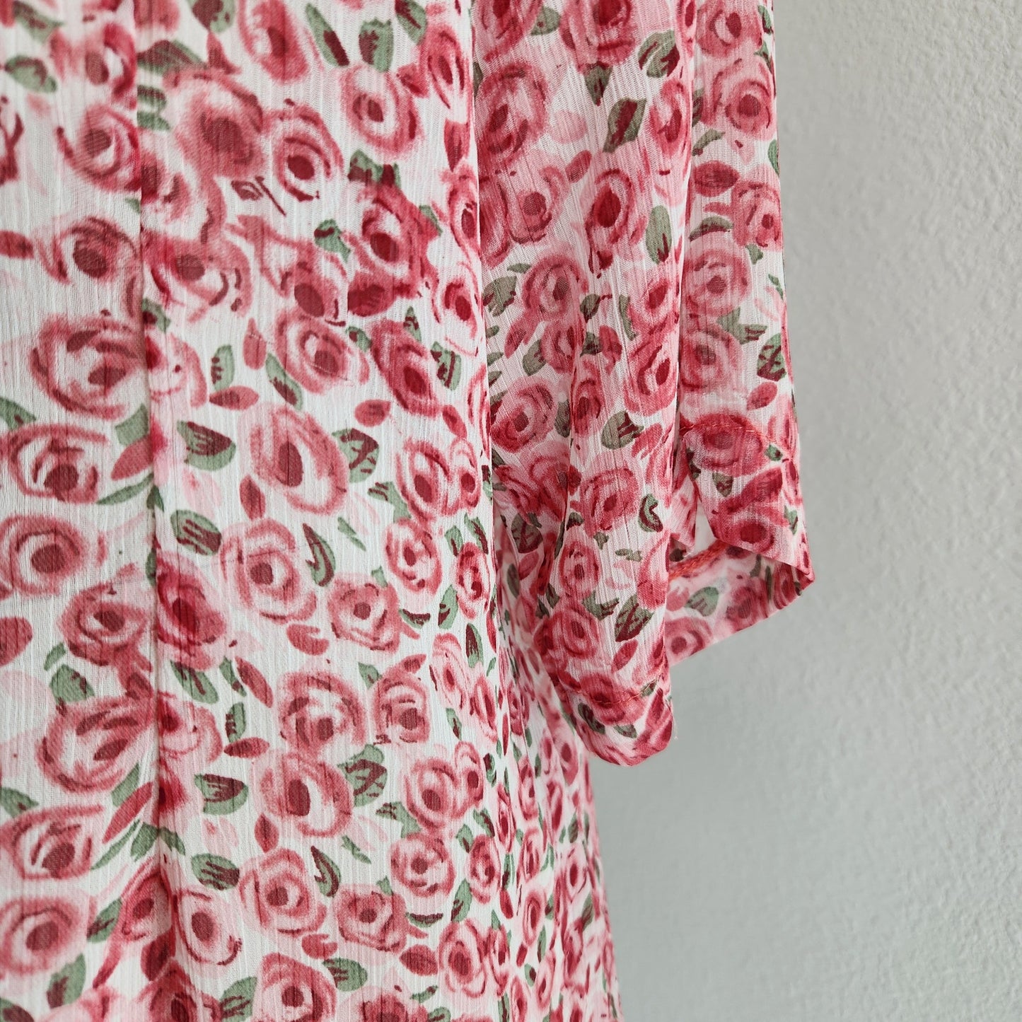 Vintage 80s Masaccio Rose Print Sheer Button Down Blouse Italian Vintage L