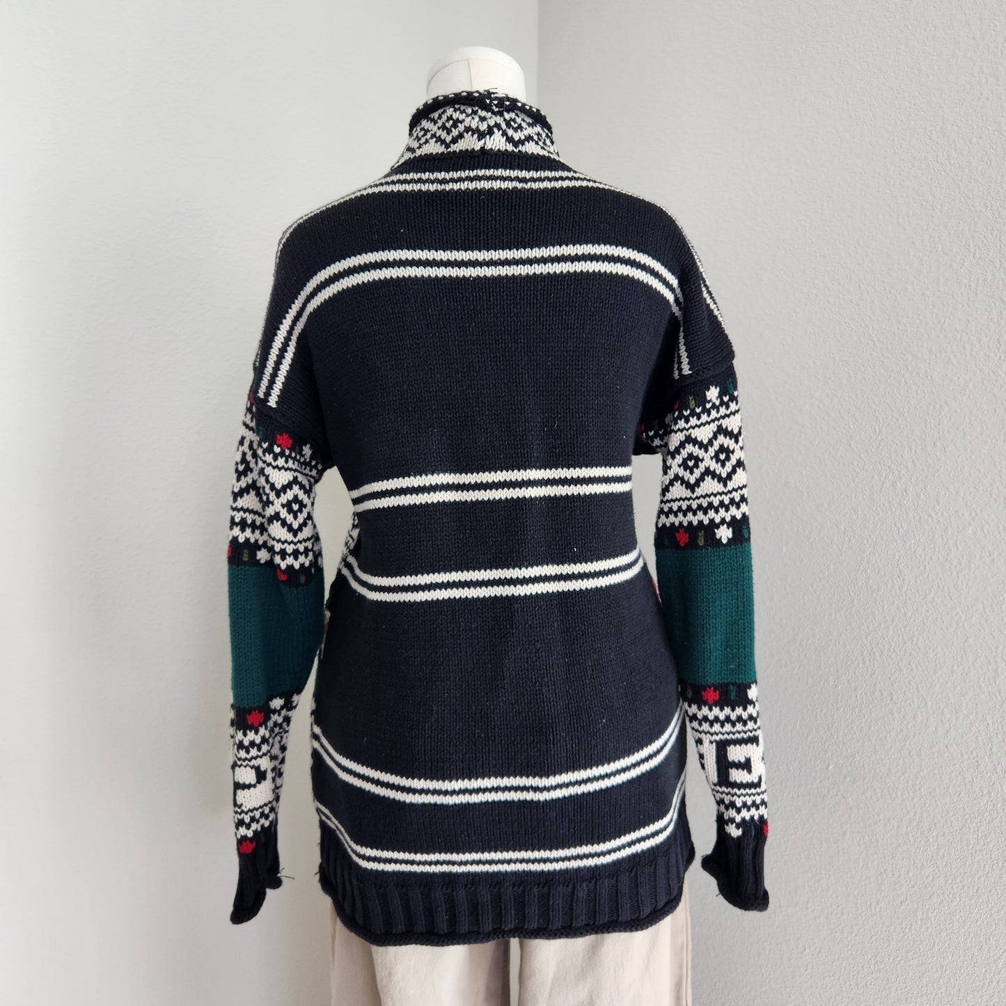 Vintage 90s Express Tricot Knit Sweater Floral Fair Isle Mock Neck M