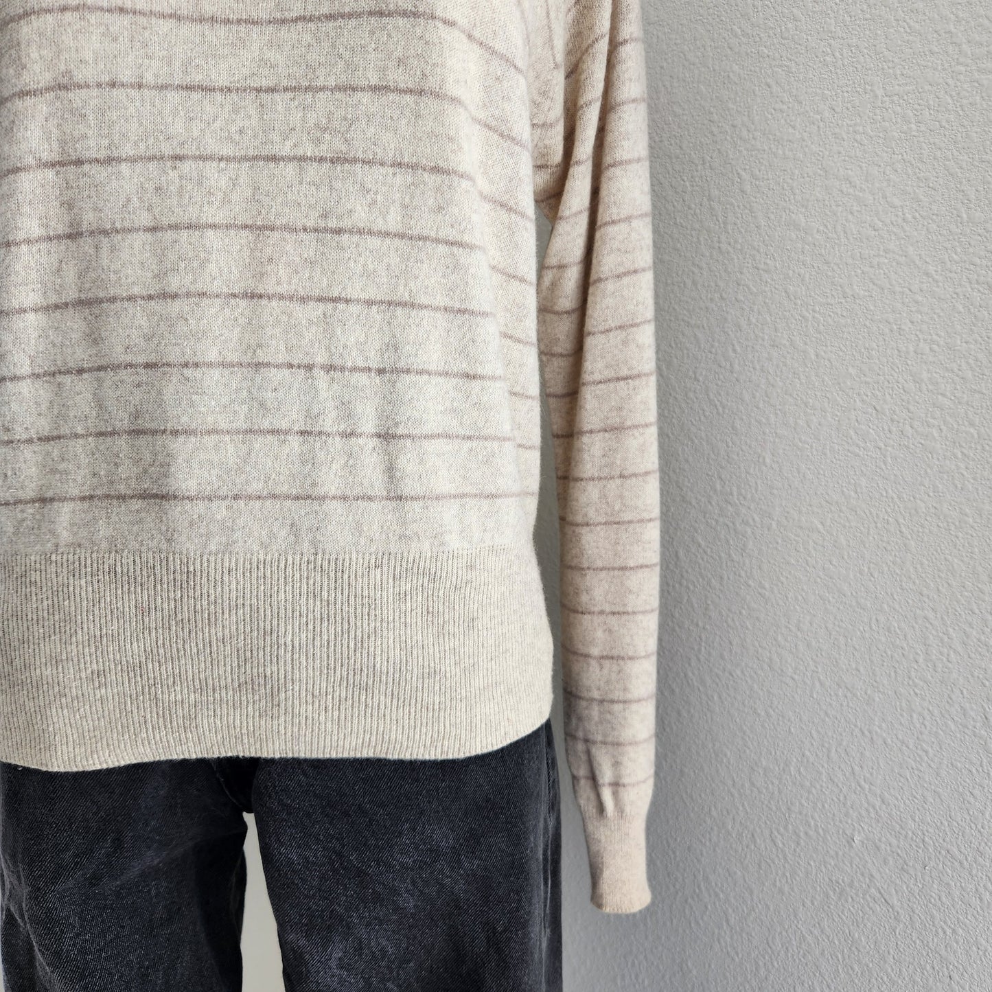 Vintage 90s Jean Pierre Cream Lilac Striped Knit Turtle Neck Sweater Minimal S