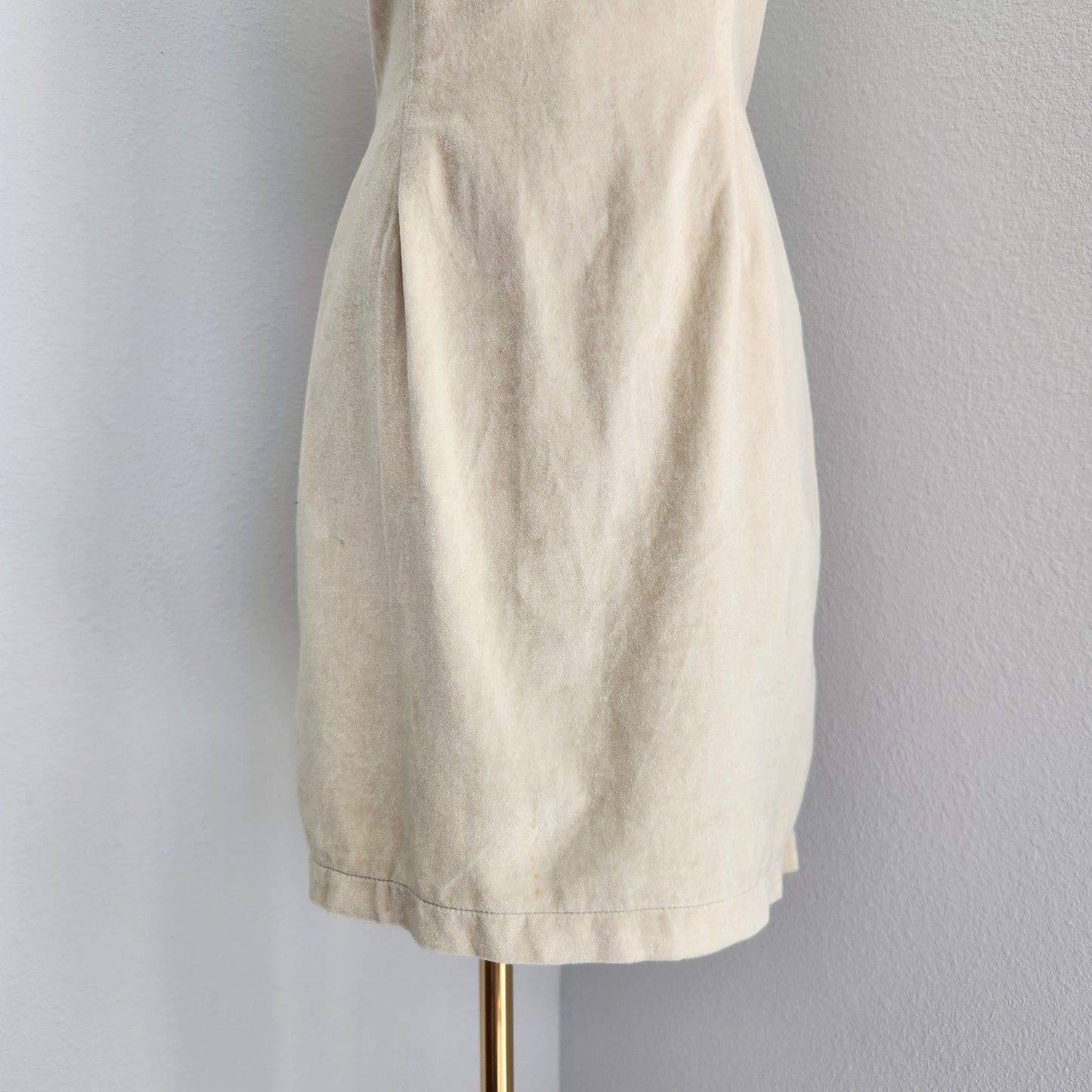 Vintage Moschino Jeans Yellow Gold Velvet Sleeveless Mini Dress Sheath Italy 4