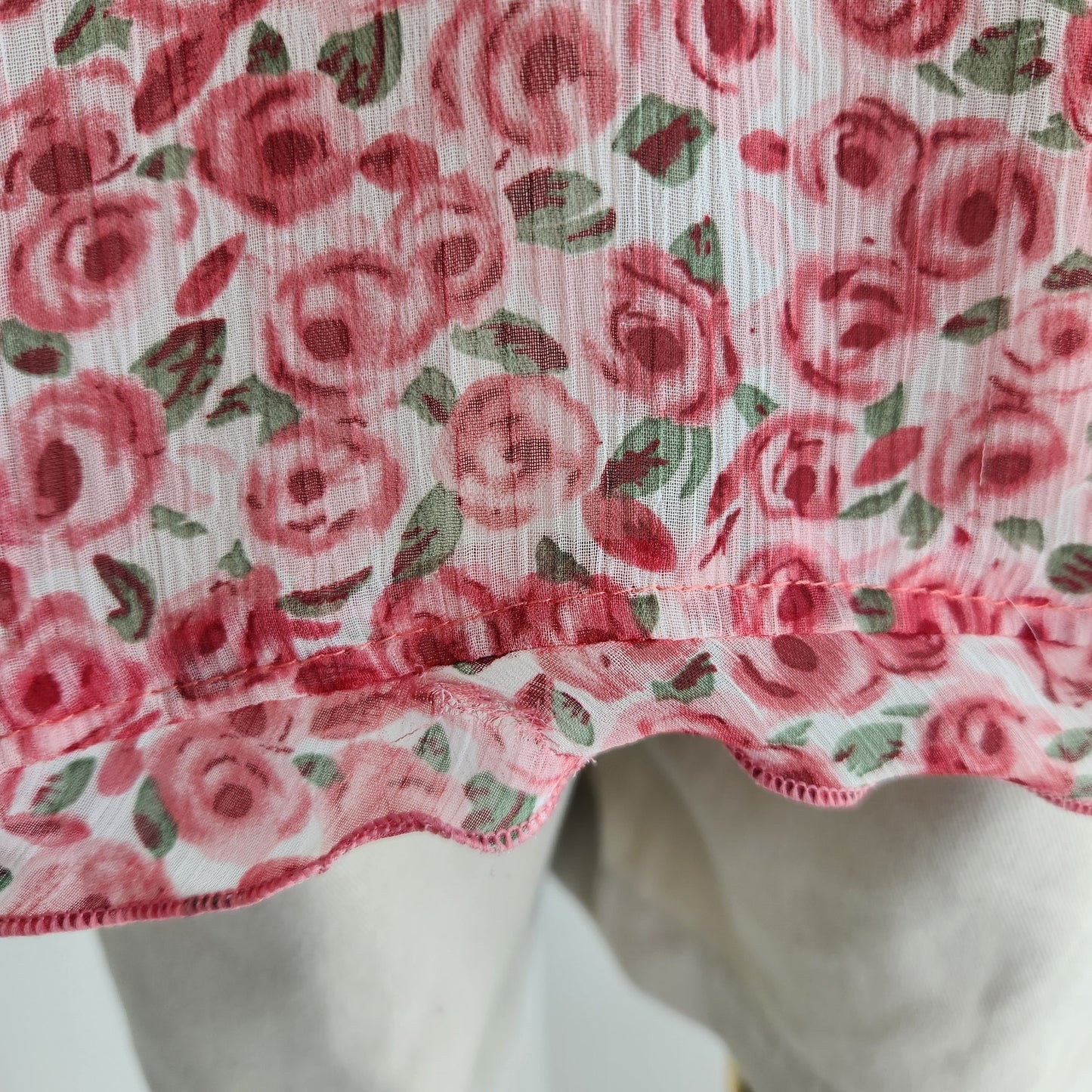 Vintage 80s Masaccio Rose Print Sheer Button Down Blouse Italian Vintage L