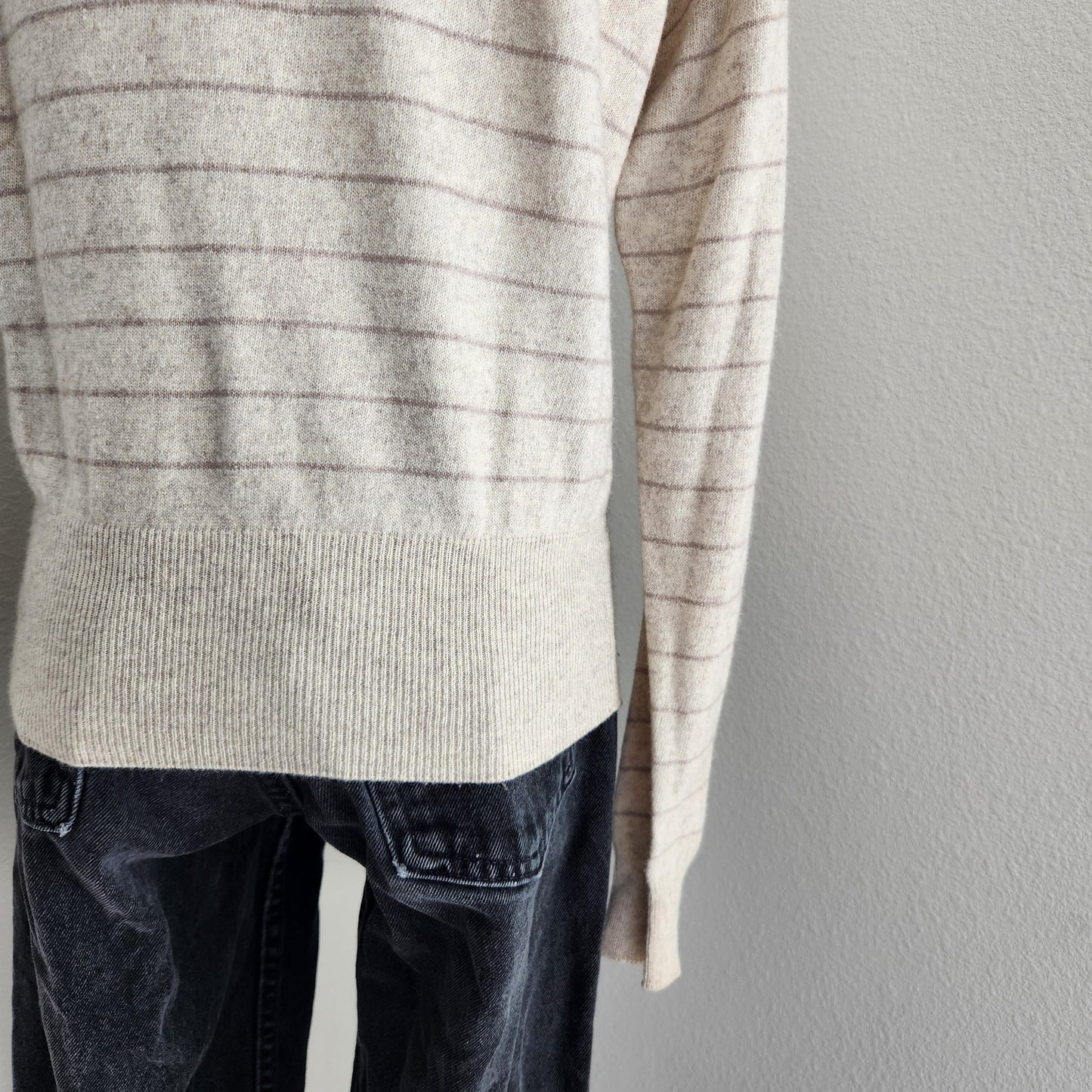 Vintage 90s Jean Pierre Cream Lilac Striped Knit Turtle Neck Sweater Minimal S