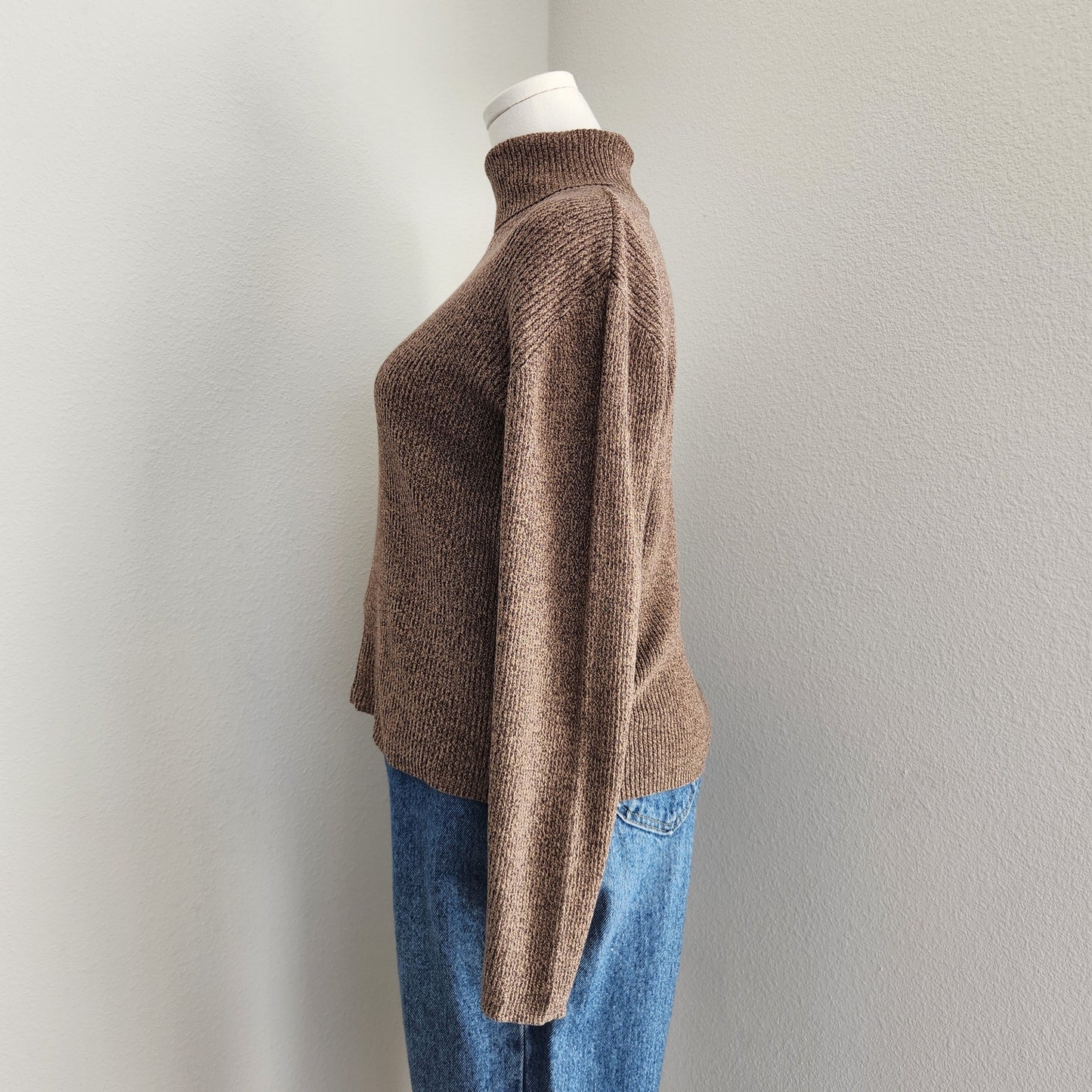 Vintage Liz Claiborne Brown Knit Long Sleeve Turtle Neck Shirt L