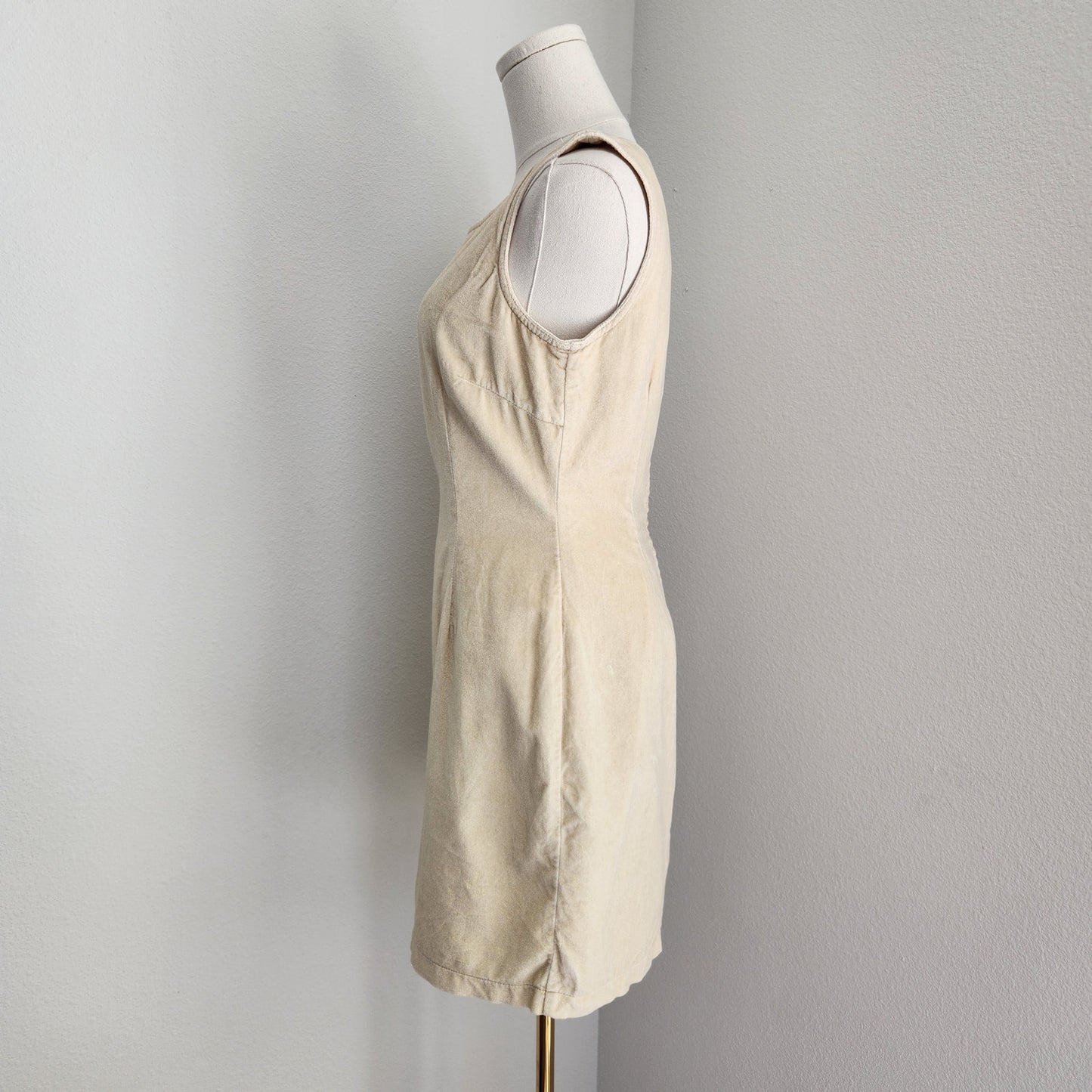 Vintage Moschino Jeans Yellow Gold Velvet Sleeveless Mini Dress Sheath Italy 4