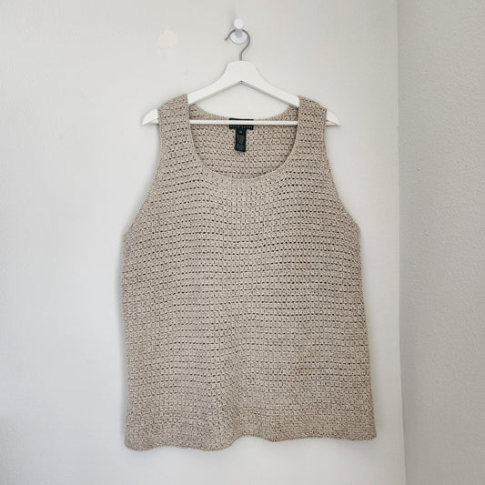 Vintage Lauren Ralph Lauren Tan Open Knit Linen Cotton Sleeveless Tank Top 2X